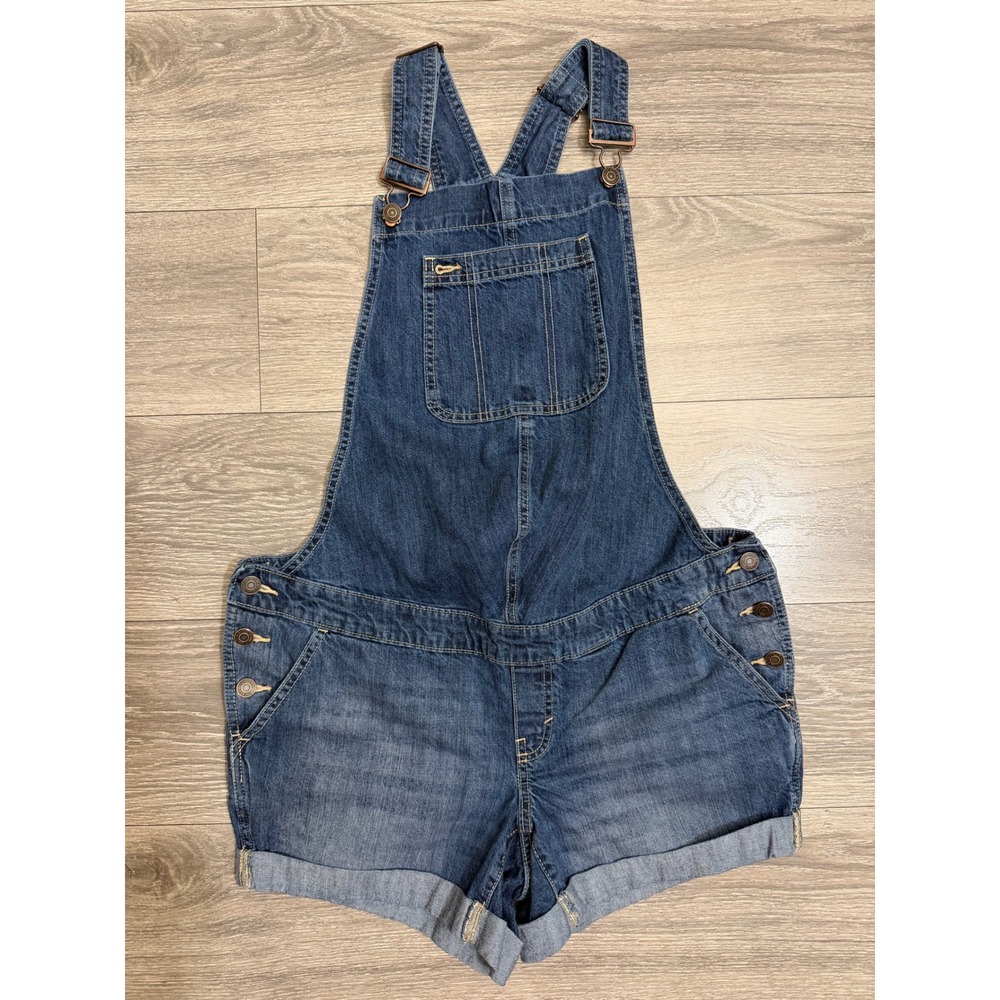 Gap Denim Maternity M Medium Wash Shortalls Overalls 100% Cotton Cuffed Hem